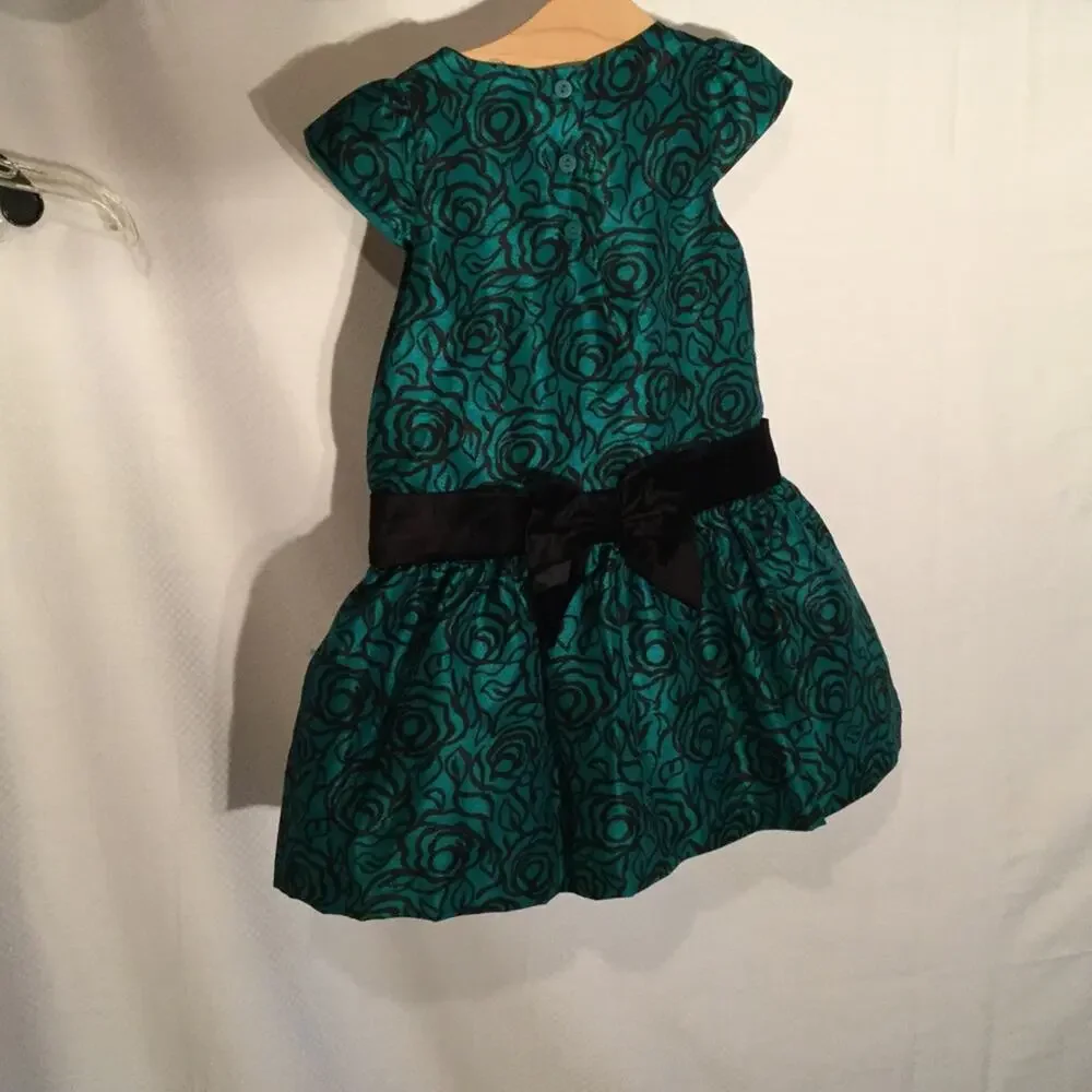 Green black drop waste bow detailed dress NWT